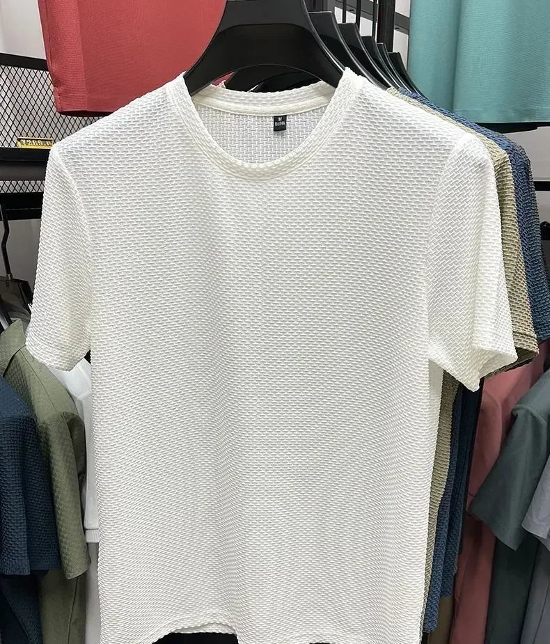 Summer Men's Round Neck Short Sleeved T-shirt M-5XL Oversize Wrinkle Resistant Breathable Top Texture Fabric Versatile Tees