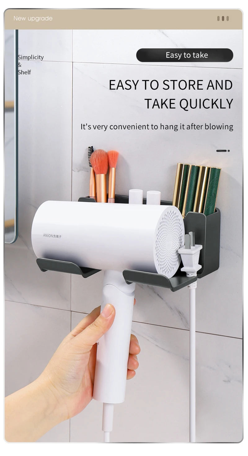 Hair Dryer Holder Wall Mounted Hair Straightener Dryer Hair Stand Bathroom Organizer Shelves Washroom Organization Shelves