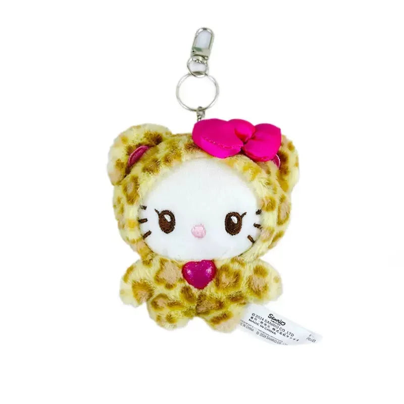 Kawaii Hello Kitty Doll Keychain Sanrio Anime Kuromi Melody Cartoon Leopard Print Kt Pendant Toys Zipper Decoration Girl Gifts