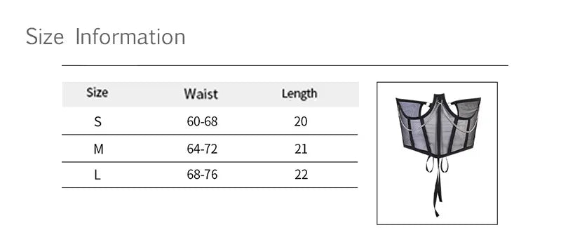 Sexy Corset Underbust Punk Metal Chain Black Women Top Curve Shaper Strap Slimming High Waist Belt Lace Bustiers