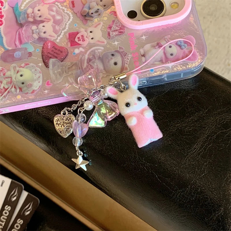 高級レーザーレインボーキュートピンクハートラブキャット漫画電話ケース iPhone 12 13 14 15 16 Pro Max Y2k 3Dふわふわ猫人形ストラップ