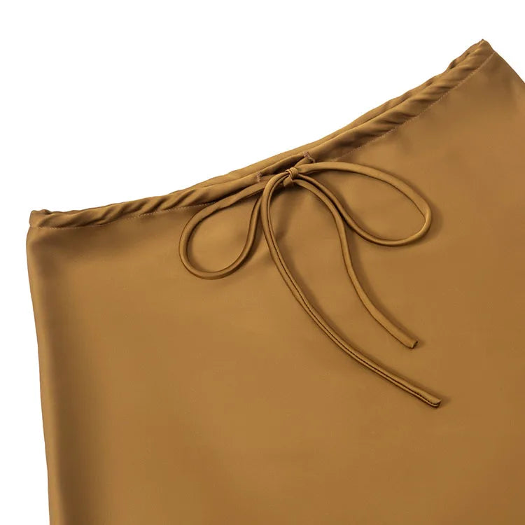 Satin Mini Skirts Women Summer Beige Silk Short Skirt For Woman Drawstring High Waist Black Satin Skirt A Line Women Short 2025