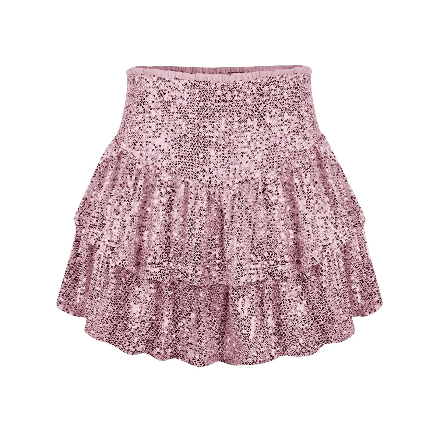 2024 Fashion Party Evening Clothes for Women Summer Sexy Elastic High Waist Sequin Mini Pleated Skirts Streetwear Short Dress