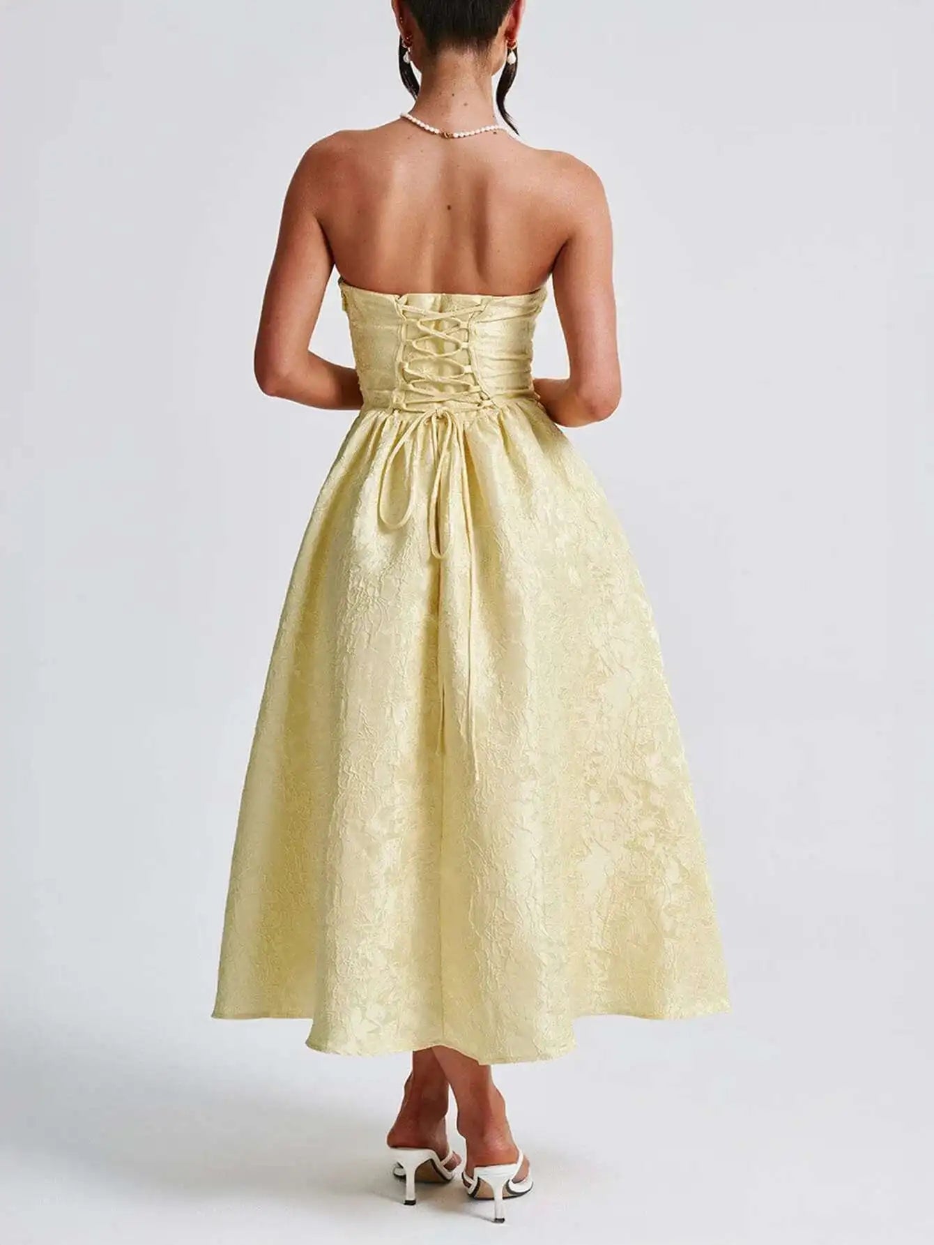 Giyu Club Evening Party Dresses Women 2025 Summer Sexy Bow Halter Long Dress Elegant Jacquard Lace Up Backless Birthday Robe