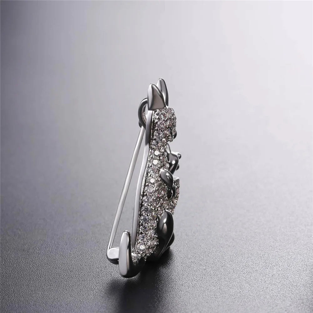 Clear White CZ Kangaroo Mother and Child Brooches Pin for Woman Cubic Zirconia Pave Setting Luxury Style Jewelry Gift for Her
