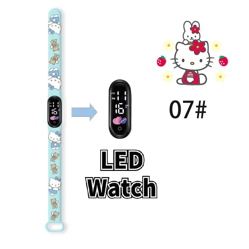 Cartoon Hello Kittys Electronic Led Sports Watch Kawaii Sanrio Kuromi Cinnamoroll Student Child Printing Water Proof Gifts Toys