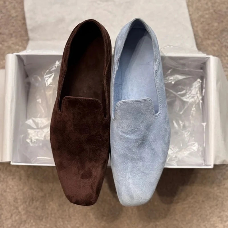 Loafers Woman Genuine leather Comfortable Commuter Work Shoes Fashionable Summer Schoenen Dames Sliders Square Head Flat Shoes