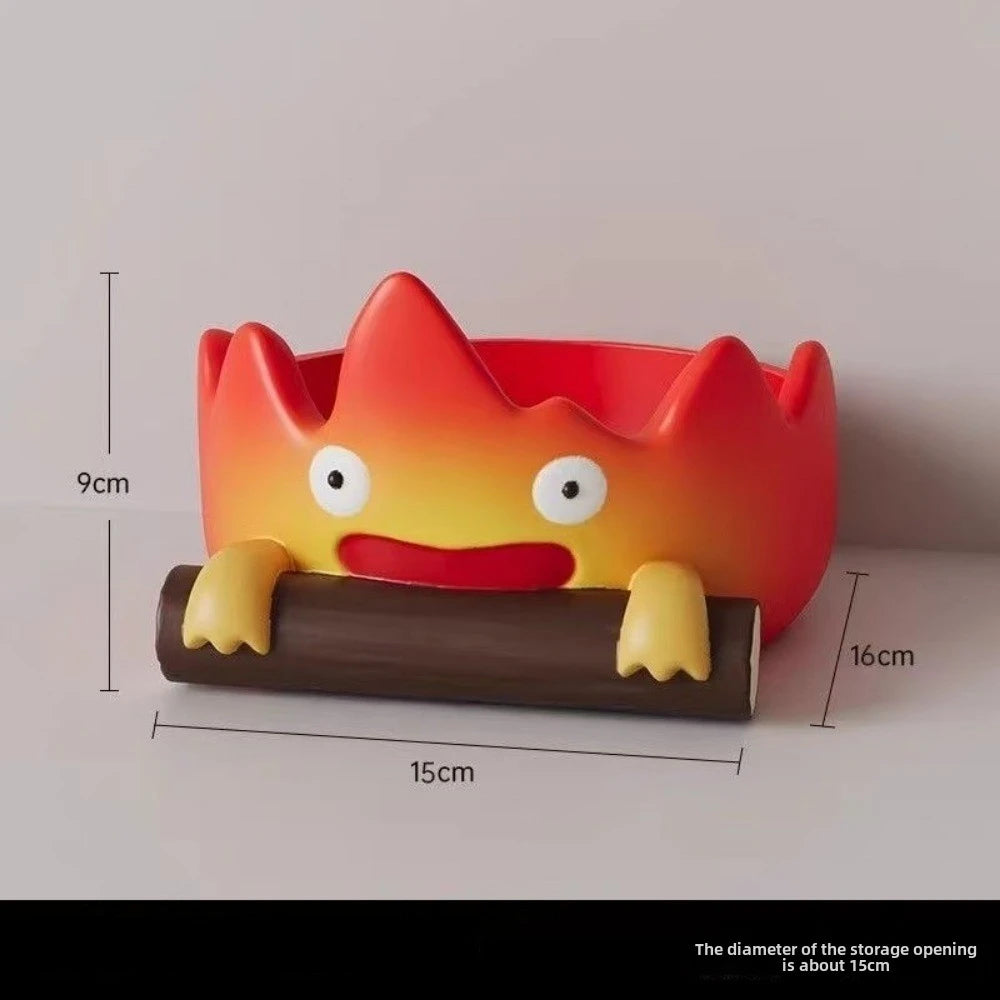 樹脂製カートゥーンカルシファーキーホルダー かわいい玄関装飾 クリエイティブな炎の彫像 リビングルームギフト ホームオーナメント
