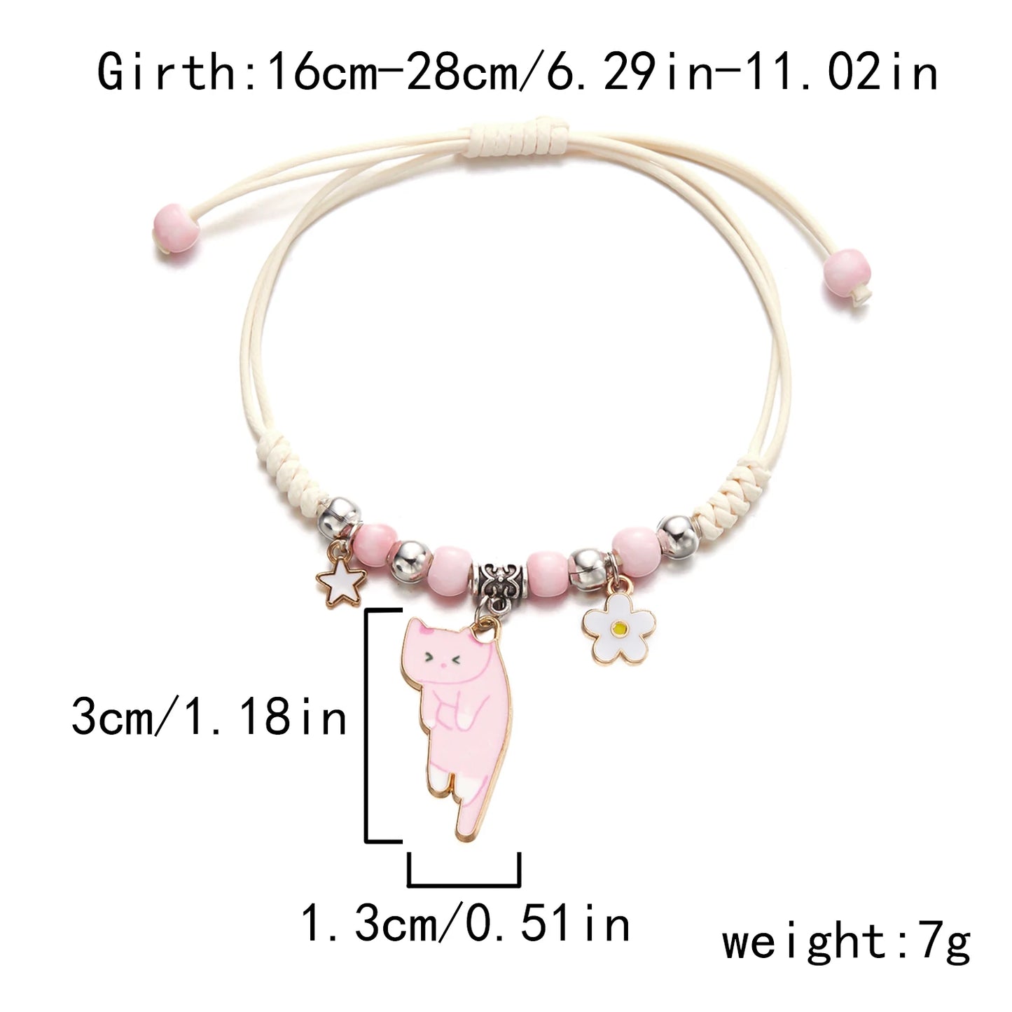 Cartoon Enamel Animal Cat Flower Bracelet for Girl Kids Women Charm Pet Pendant Strap Rope Bracelets Handmade Friendship Jewelry
