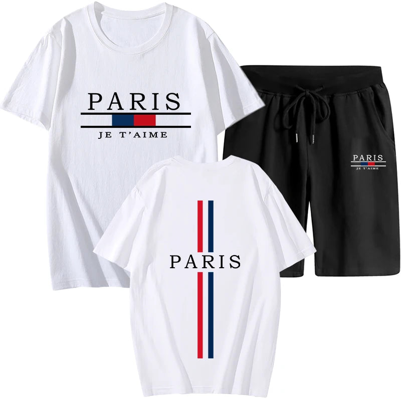 Summer Mens Tracksuit Casual Jogging Short Sleeve Suit Comfort Loose Man Training Jersey Cotton T-shirts+Sport Short 2-Piece Set