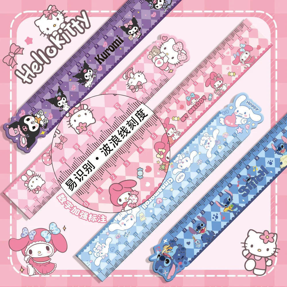 Sanrio Hello Kitty Ruler Anime Cinnamoroll My Melody Learning Measuring Ruler Cute Girl Heart Learning Stationery Kawaii Gift