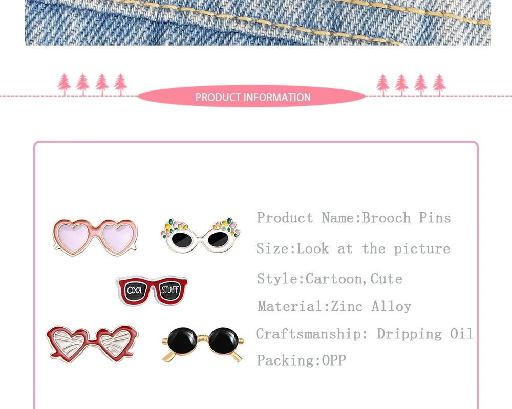 Summer Beach Sunglasses Brooch Fashion Personality Enamel Pins for Vacation Girl Women Backpack Hat Lapel Pin Jewelry Decoration