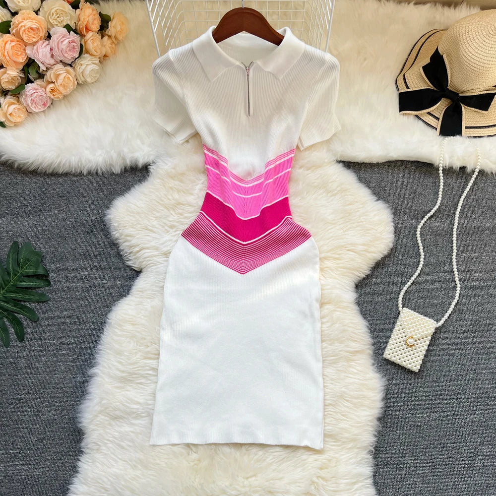 YuooMuoo Chic Fashion Sexy Wrap Hips Mini Dress 2025 Ins Hot Patchwork Slim Waist Knitted Summer Dress Streetwear Lady Outfits