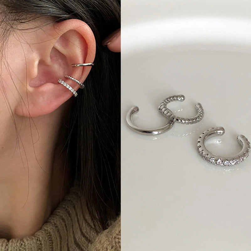 Silver Color Leaves Clip Earrings for Women Men Creative Simple C Ear Cuff Non-Piercing Ear Ear Clip Set Trend Jewelry Gift