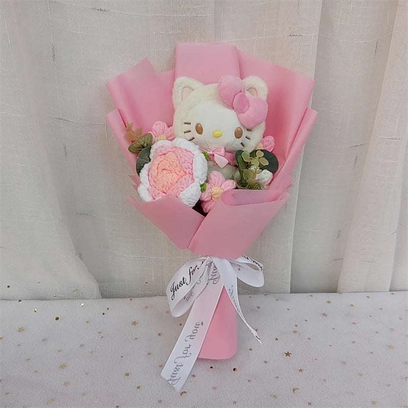 Hello Kitty Cartoon Plush Bouquet Anime Rose Soap Flowers Doll Home Wedding Decoration Christmas Valentine's Day Gift