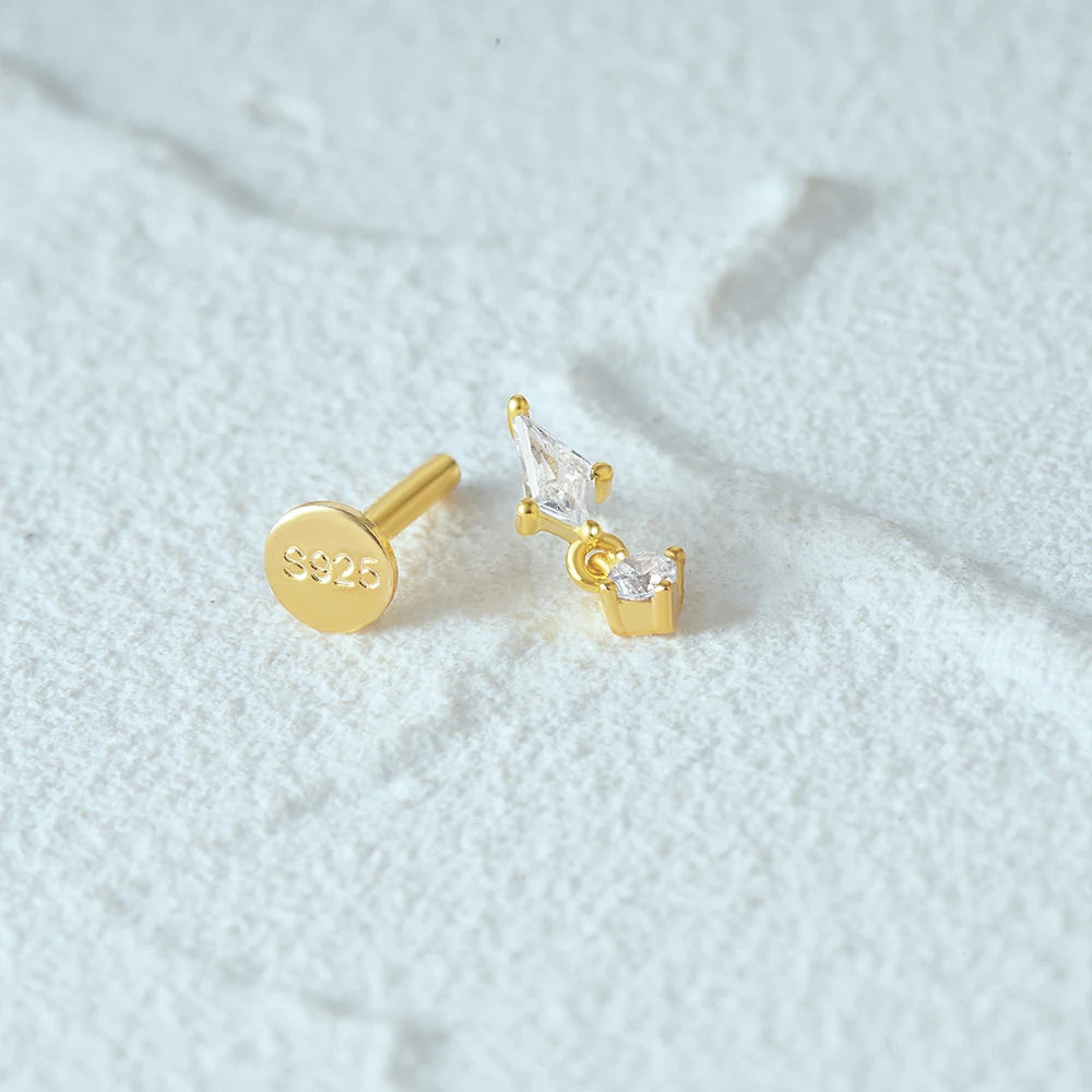 Aide 925 Sterling Silver 1pc Geometry Multi Piercing Stud Earrings For Women K Gold Simple Elegant Tassel Jewelry Gift Pendiente