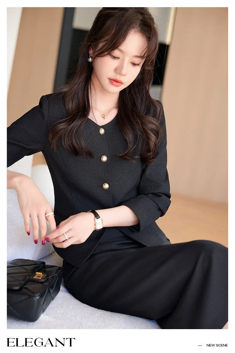 Spring Summer Long Sleeve Women Business Work Wear Suits with Skirt and Tops Formal Professional Office OL Styles Dress Sets