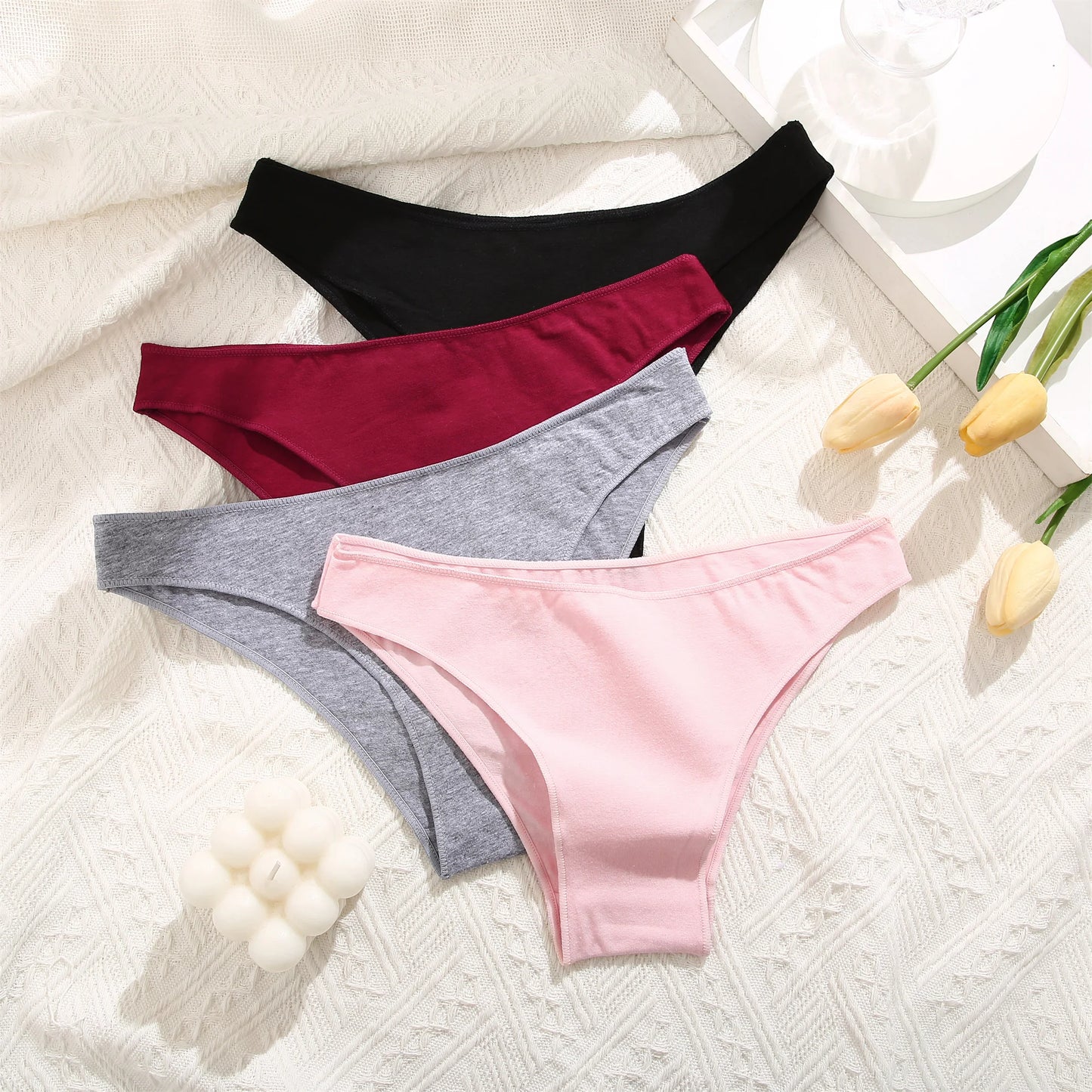 4PCS Seamless Cotton Panties Women Solid Color Briefs Sexy Low Waist Underpants Female Breathable Underwear Ladies Stretch Panti