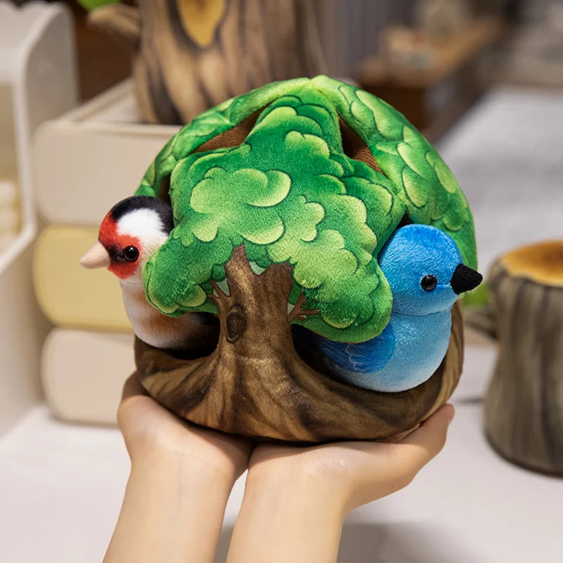 クリエイティブなぬいぐるみツリーハウスと鳥の人形のおもちゃシミュレーション切り株ぬいぐるみかわいい動物人形ホームオフィスの装飾女の子への面白いギフト