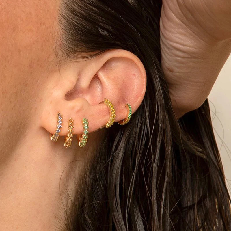 925 Sterling Silver Needle Simple and casual miniature colored zircon circle earrings Women's fashionable Small fresh Jewelry