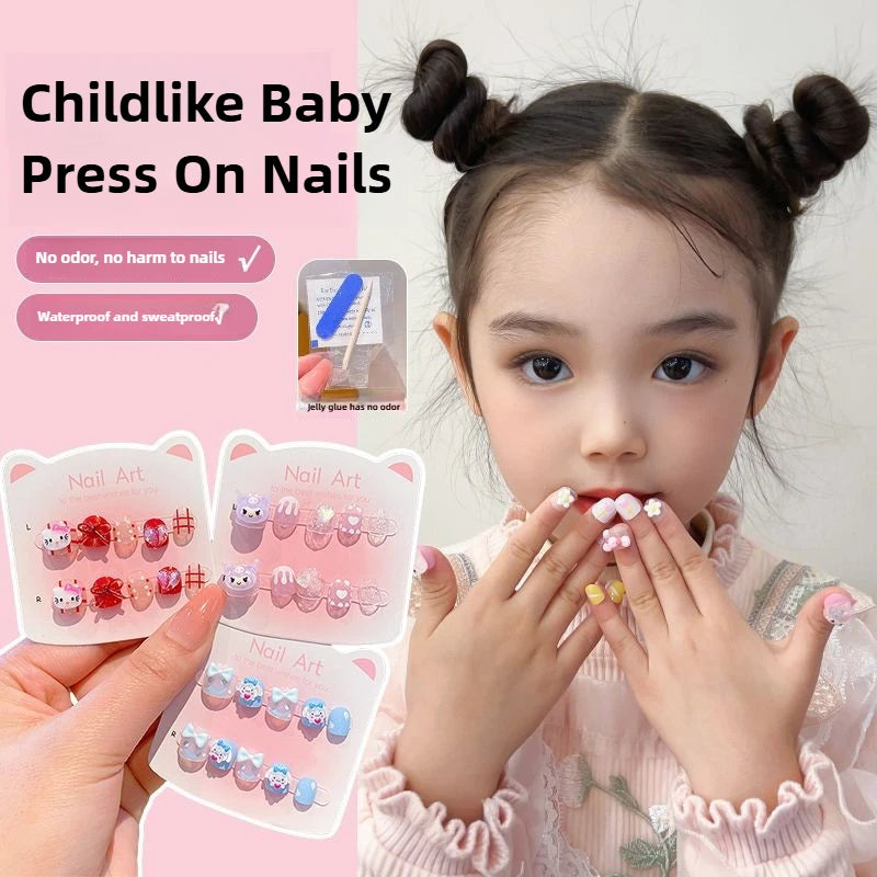 40/30/20/10Pcs Sanrio Children's Cute Cartoon Kuromi Hello Kitty Press on Nails Baby Fake Nails Girls Gift Toys Girls Nail Tips