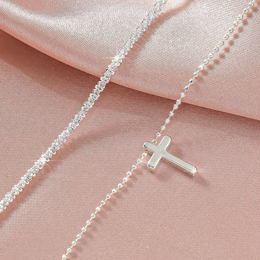 LATS Shiny Sparkling Simple Anklet for Women Gold Silver Color Elegant Jewelry Female Beach Ankle Bracelet on Foot Party Gift