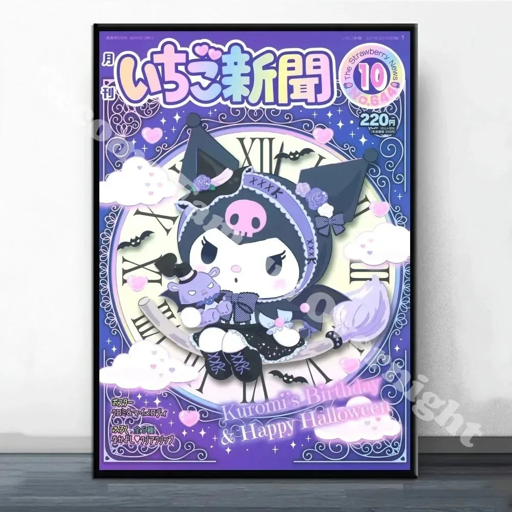 MINISO Sanrio Kuromi Poster Painting Wall Pictures For Living Room Decor Sticker