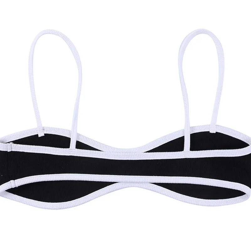 Women Camisole Summer Clothes Spaghetti Straps Low-cut Contrast Color Slim Tops Sexy Club