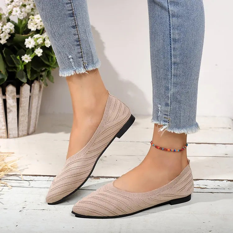 Women's Shoes Pointed Toe Flat Shoes Solid Color Knitted Women Loafers Breathable Slip on Shoes Designer Shallow Casual Shoe