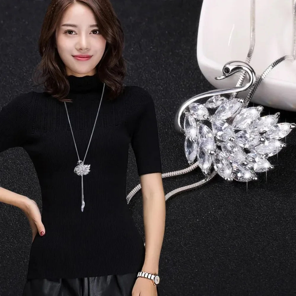 FSUNION 2025 New Elegant Simulated Pearl Choker for Women Silver Color Chain Long Necklaces Pendant Fashion Jewelry Accessories