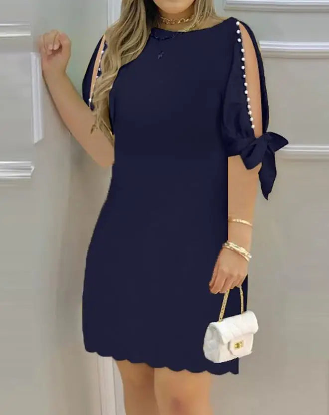 Elegant Dresses for Women Hollow Out Round Neck Casual Mini Dress Vacation New Fashion 2023 Summer Casual Sexy Female Clothing
