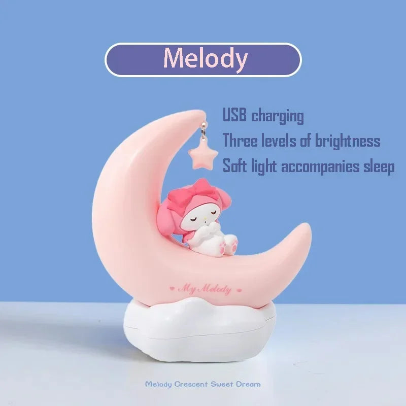 MINISO Sanrio Light-emitting Ornaments Genuine Kawaii Kuromi Cinnamoroll Crescent Dream Led Night Light Girls Children's Gift