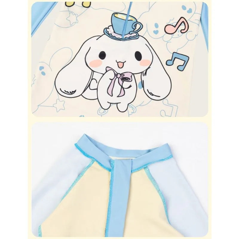 Kawaii cinnamoroll Girl Swimsuit Sanrio Anime 2024 new Summer Children Long Sleeve Bathing Suit Fashion One Piece Swimwear gifts