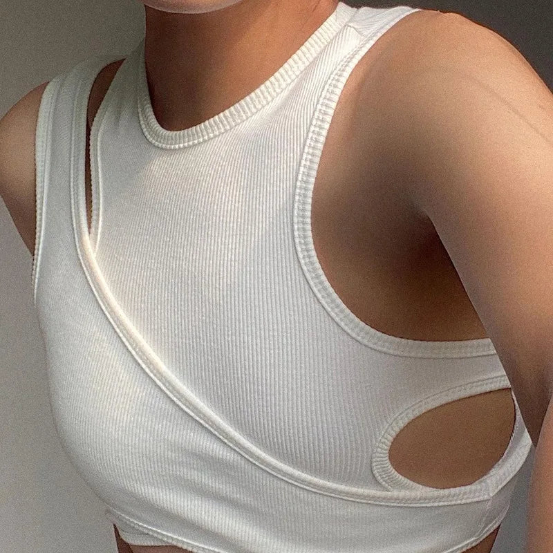 Sexy Streetwear Asymmetrical Tank Top Two Piece Vest Summer Clothes for Women Casual Ribbed Crop Tops