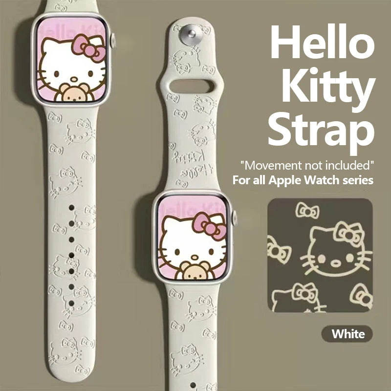 ハローキティとスティッチのシリコンバンド、Apple Watch用、38-45mm、Saniro製、3Dレーザー彫刻、iWatchシリーズSE、7、5、6、8、9、Ultra 2対応