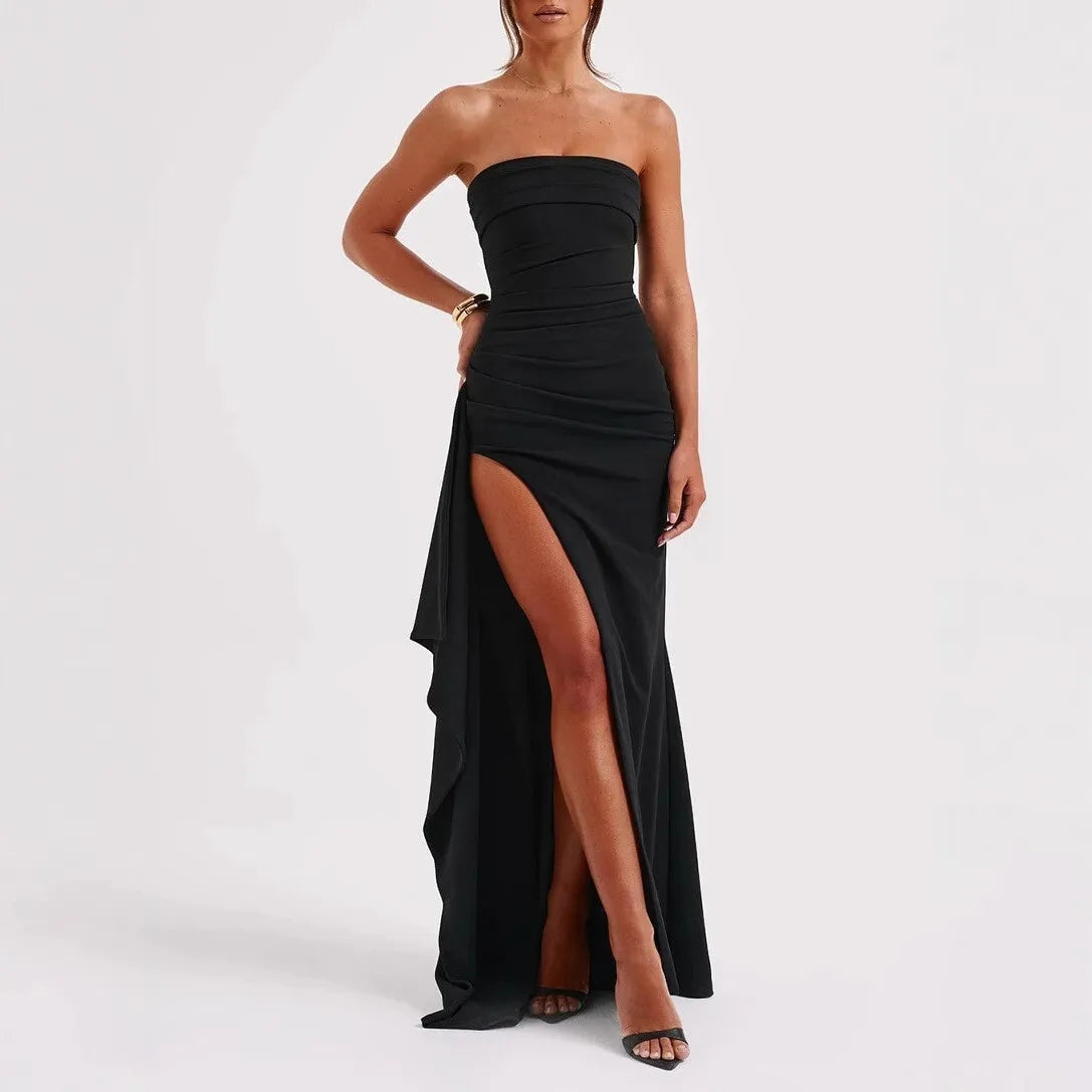 Giyu Sexy Club Evening Party Dresses Women 2025 Summer Slash Neck Backless Ruffles Split Maxi Long Dress Elegant Bodycon Robe