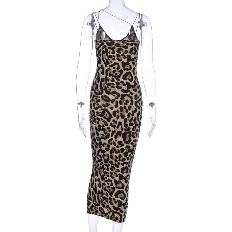 Dulzura Women Party Club Evening Streetwear Leopard Bodycon Midi Dress 2024 Summer Clothes Wholesale Items For Business