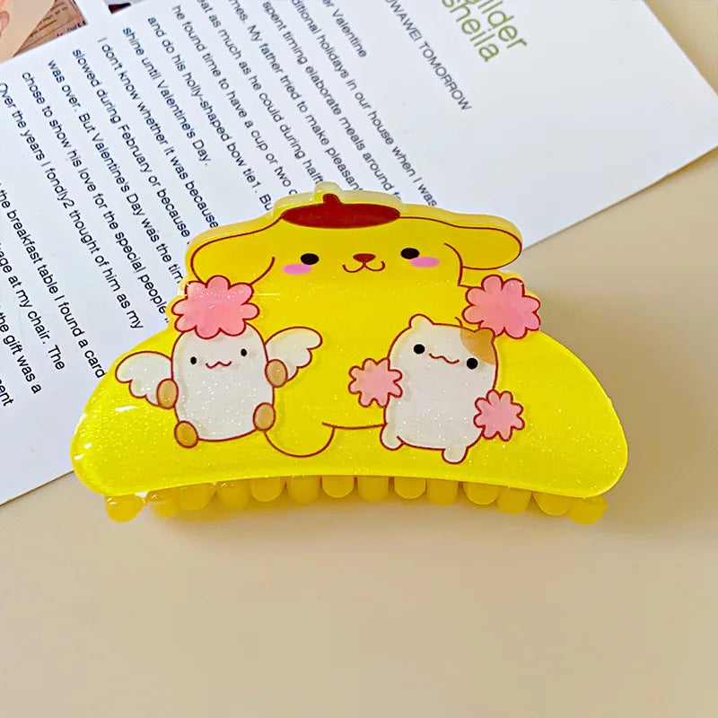 Anime Sanrio Kuromi Acrylic Clip Hello Kitty Cinnamoroll Hairpin Melody Pochacco Pompompurin Clip Girl Hairpin Shark Hair Clips