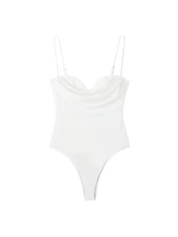 TRZA Women Sexy Fashion With Sweetheart Neck Draped Bodysuits Backless Zipper Thin Straps Female Playsuits Mujer