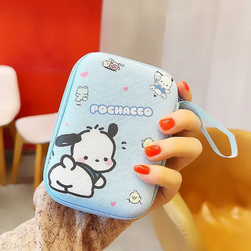 Sanrio Hello Kitty Kuromi Data Cable Storage Bag Anime Cartoon Portable Charger Earphone Coin Sorting Case Organizer Carry Box