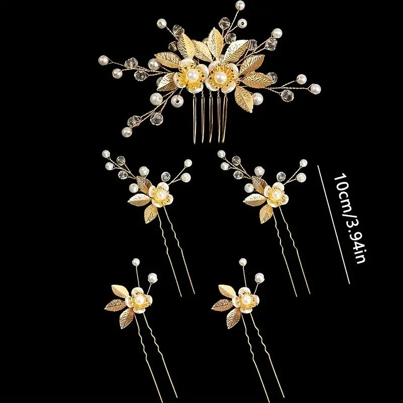 5 Pcs Crystal Luxury Hair Accessories Set Sweet Romantic Women's Bride Party Wedding Accessories Jewelry Hair Clip Hair Comb Set