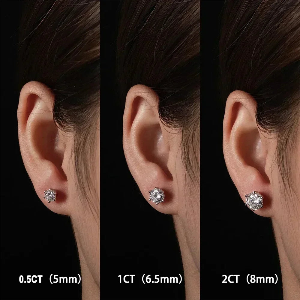 FEOBUR 0.1-2CT Round Moissanite Stud Earrings for Women Classic 925 Sterling Silver Brilliant Lab Created Diamond Earring Man