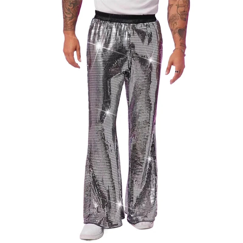2025 Summer New Men's Luxury Casual Pant Fashion Singer Bar KTV Stage Performance Loose Breathable Silver Trousers