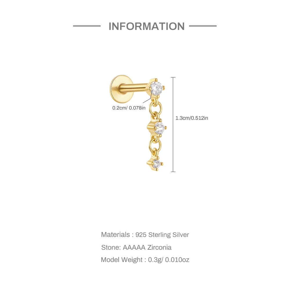 Aide 925 Sterling Silver 1pc Geometry Multi Piercing Stud Earrings For Women K Gold Simple Elegant Tassel Jewelry Gift Pendiente