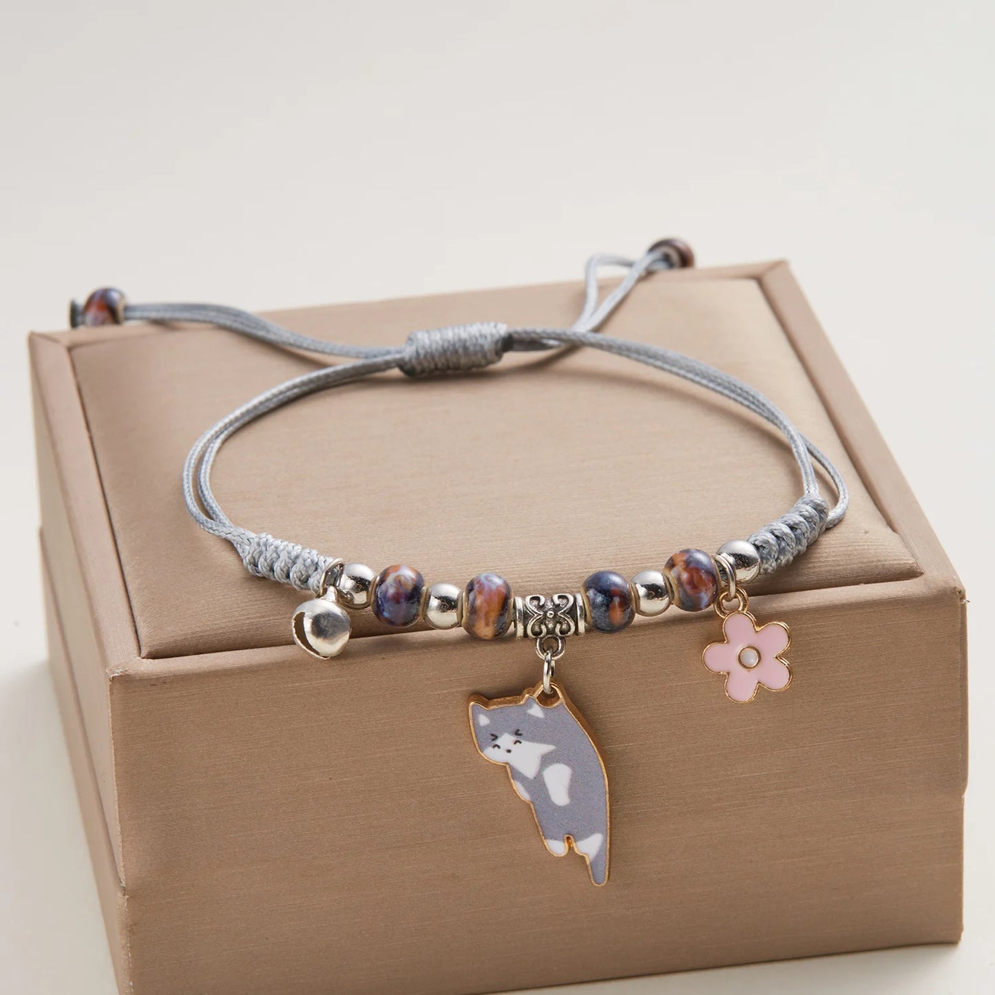 Cartoon Enamel Animal Cat Flower Bracelet for Girl Kids Women Charm Pet Pendant Strap Rope Bracelets Handmade Friendship Jewelry