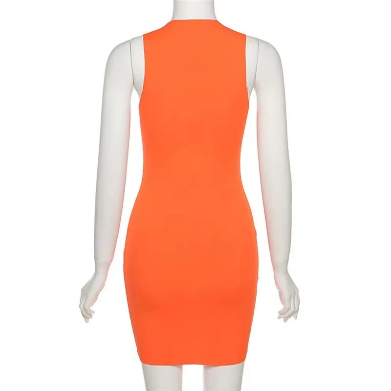 Women's Sleeveless Mini Bodycon Dress Y2K Cutout Sundress Beach Party Sexy Club Short Dress New Streetwear HotSweet Tank Dress