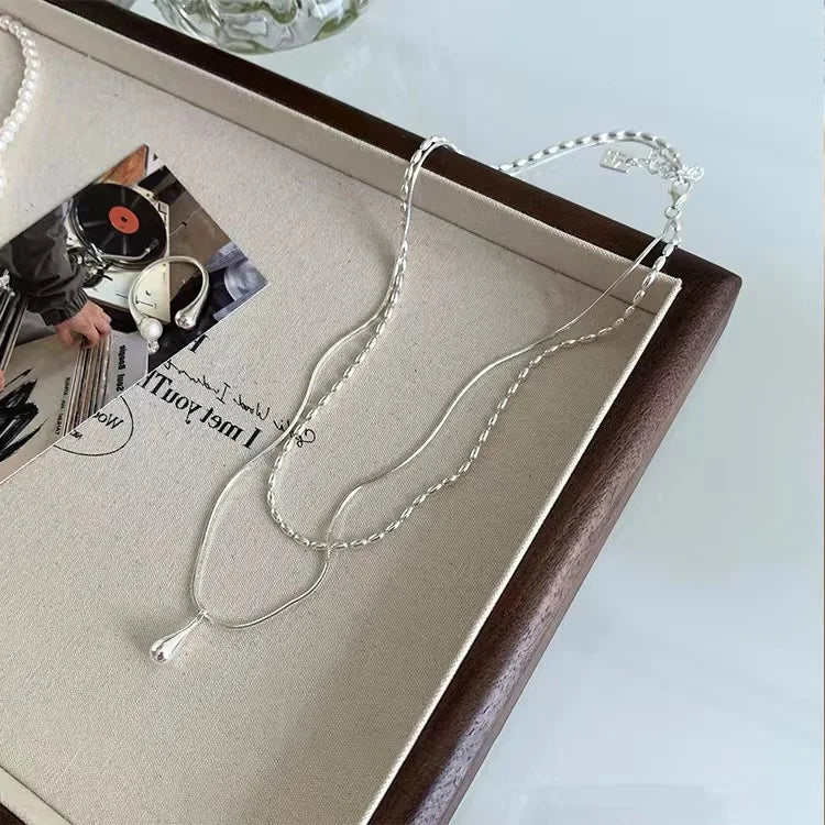 925 Sterling Silver Simple Design Drop Pendant Necklace for Women Double Collar Chain Fashion Fine Jewelry Gifts