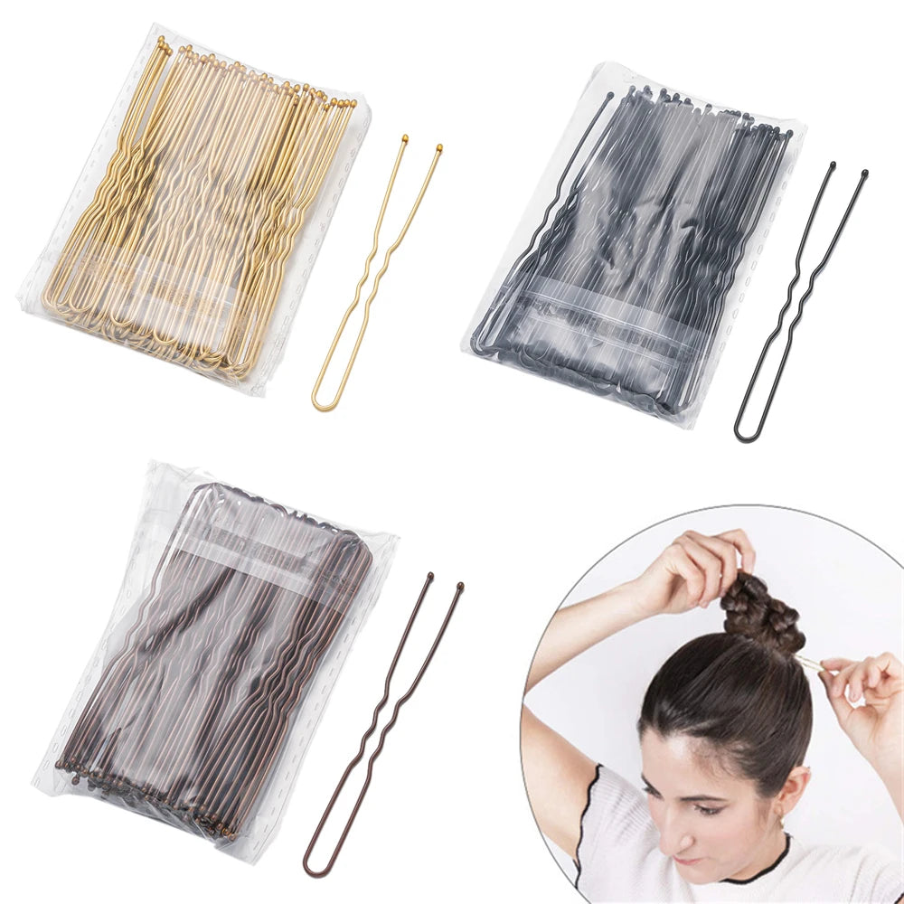 50pcs 50/60/70mm Hair Pin And Clips U Shape For Headpiece Women Girls Hairpins Accessories Bride Wedding Head Jewelry Decoration