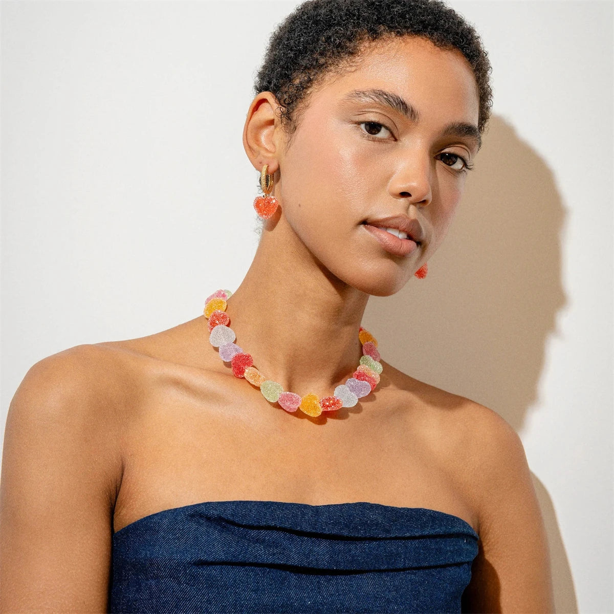 New colorful love candy resin necklace, cute love candy, niche design, collarbone chain women's gift necklace