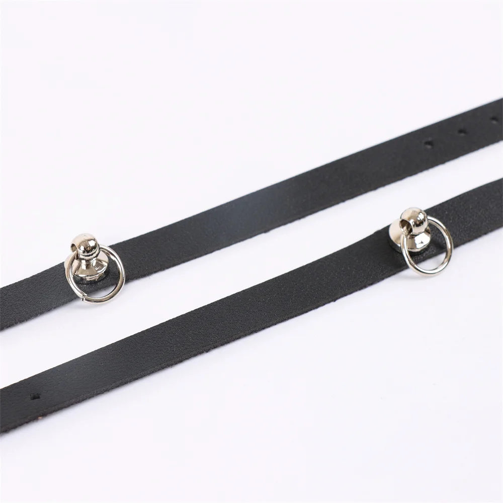 Ankle Belt Black O-Ring Ankle Punk Leather Feather Anklet Men's Women Alloy Pendant Accessories YK2 Ankle Belt